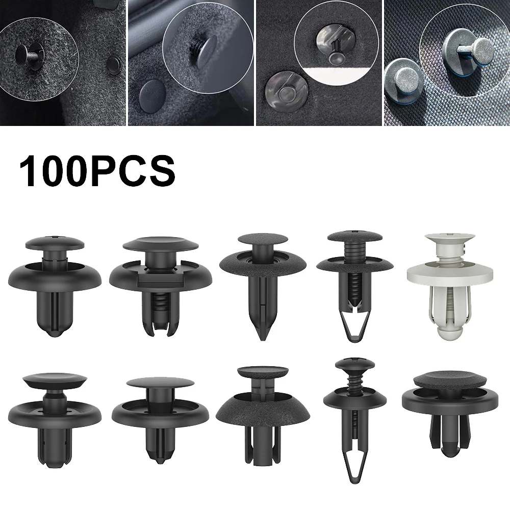 

100pcs Car Clips Car Black Plastic Push Mixed Retainer Pin Rivet Trim Panel 8mm Dia Hole Auto Fastener Clip