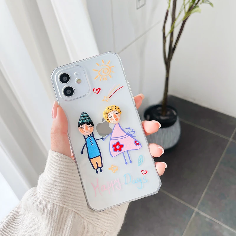 

Couple Cartoon Liquid Sillicone Luxury Case For iPhone 11 12 Pro Max SE 2020 X XR XS 7 8 Plus Full Soft Original Back Cover