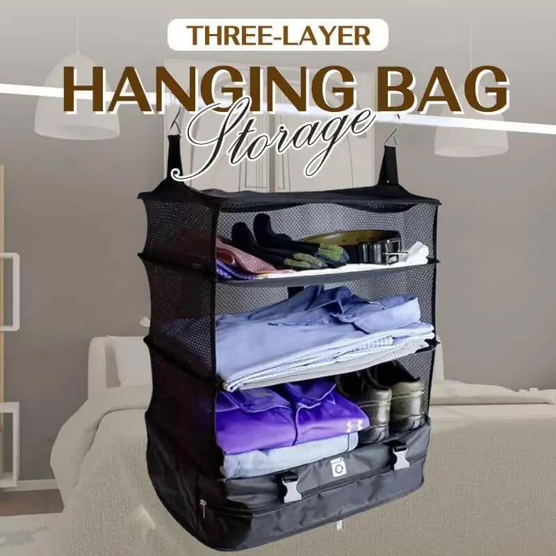 

3Layer Luggage Bag Storage Hanging Bag Portably Luggage System Hanging Travel Bags Shelves Space-saving Storage Organizer