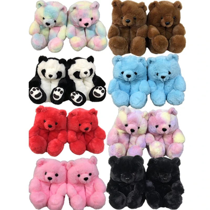 

Plush Teddy Bear Slippers Brown Women Home Indoor Soft Anti-slip Faux Fur Cute Fluffy Home slippers Women Winter Warm Shoe