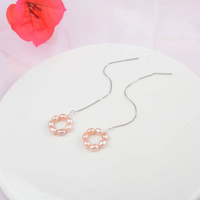 Женские длинные серьги из серебра 925 пробы с натуральным пресноводным