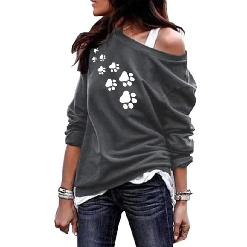 Женская Повседневная хлопковая толстовка с принтом в виде собачьей лапы | одежда