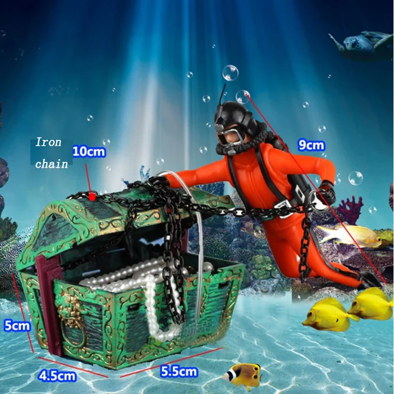 Забавные аквариум Охотник за сокровищами украшения аквариума Frogman фигурка