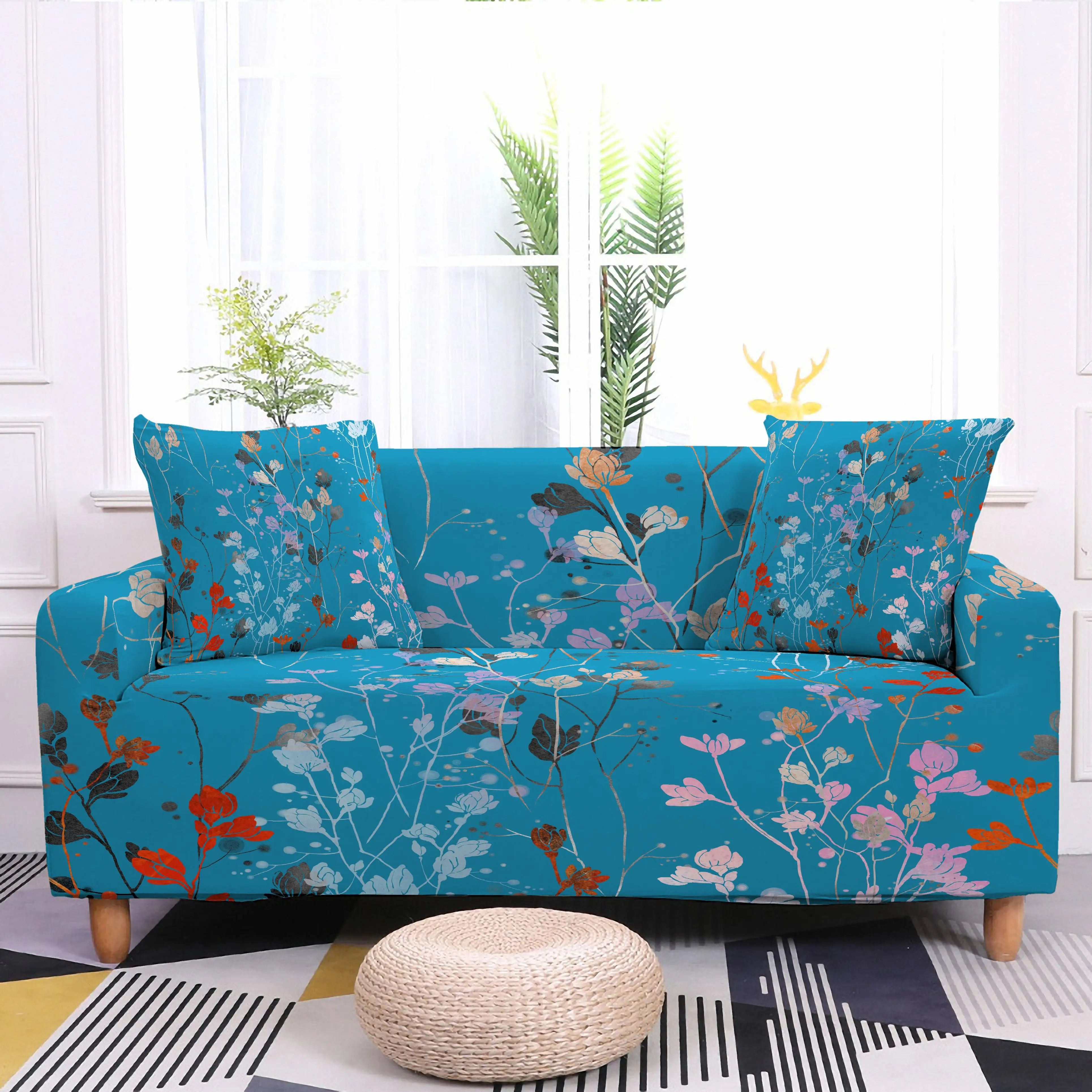 Чехол для дивана с цветочным узором Эластичный полноразмерный чехол гостиной L
