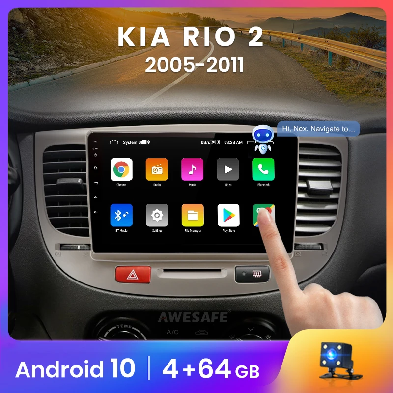 Автомагнитола AWESAFE PX9 для Kia RIO 2 RIO2 2005 2011 мультимедийный видеоплеер GPS No din Android 10 0 ГБ