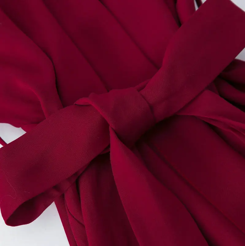 Оберточное хлопковое кружевное платье бордового цвета женское для невесты