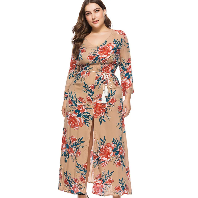 Женское платье с длинным рукавом и цветочным принтом размеры до 6XL | Женская