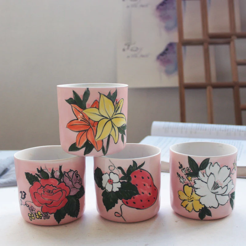 Set of 4 Hand-painting Flower Pots Floral Design Ceramic Planter Succulent Plant Mini Bonsai Home Garden Desktop Decoration | Дом и сад