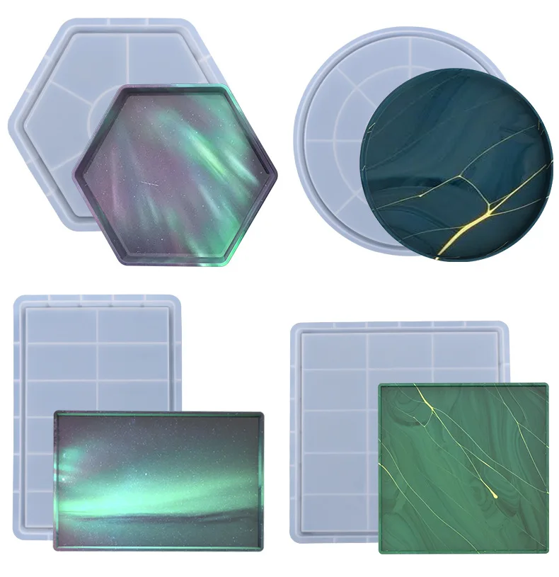 

Resin Tray Molds Rectangle Round Hexagon Square Tray Molds for Epoxy Resin Casting DIY Kitchen Platters Home Decoration