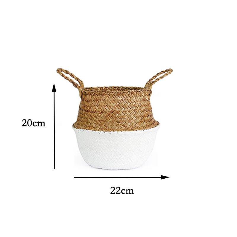 

Vintage Style Foldable Handmade Wickerwork Storage Basket Hanging Decorative Basket Garden Flower Pot Seagrass Laundry Basket