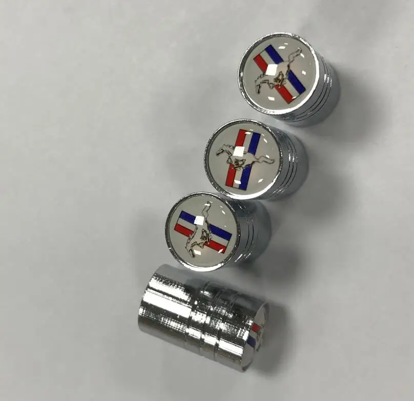 

4pcs/sets car wheel valve cap 3D Horse Flag Car Auto Steering Wheel Cap Emblem Badge Stickers for Ford Mustang Car styling