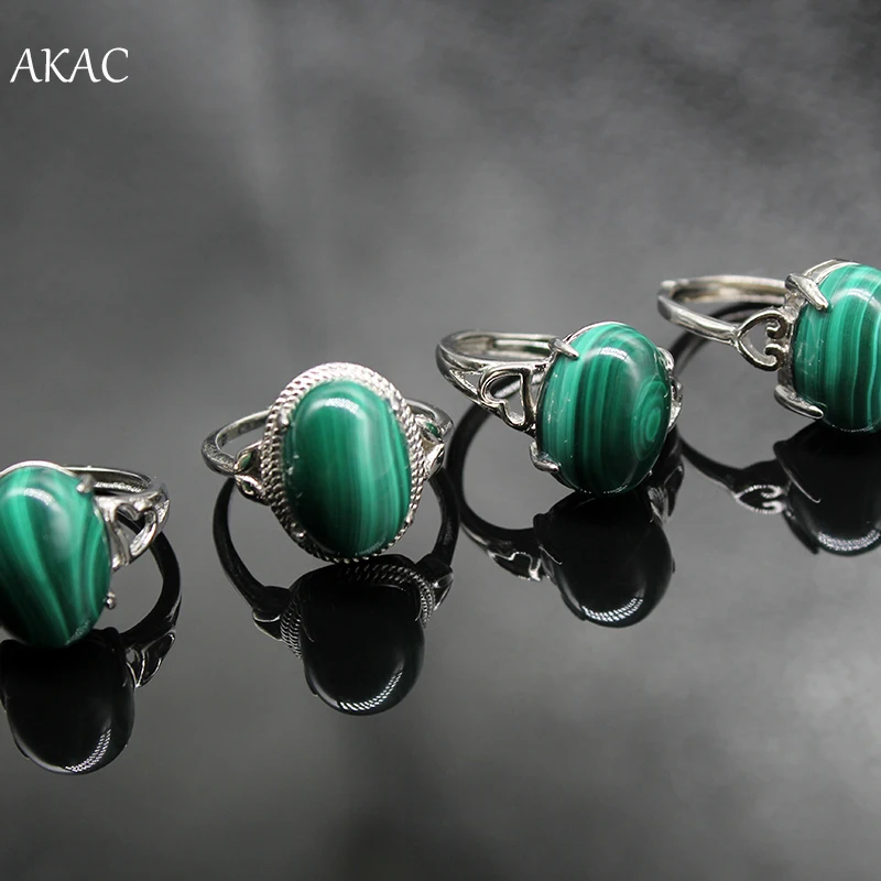 3 кольца/набор 100% натуральный зеленый Малахит регулируемое кольцо из белой меди