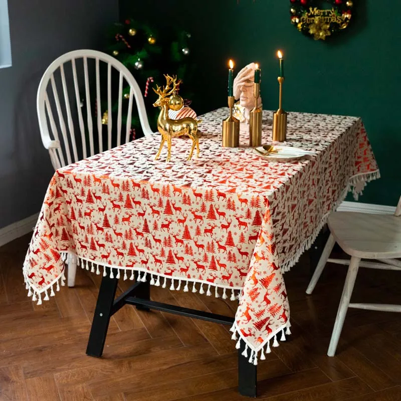 

Christmas Table Snowflake Tablecloth Christmas Flag Home Party Decorative Santa Claus Table Cloth Gilding Tea Dining Table Cover