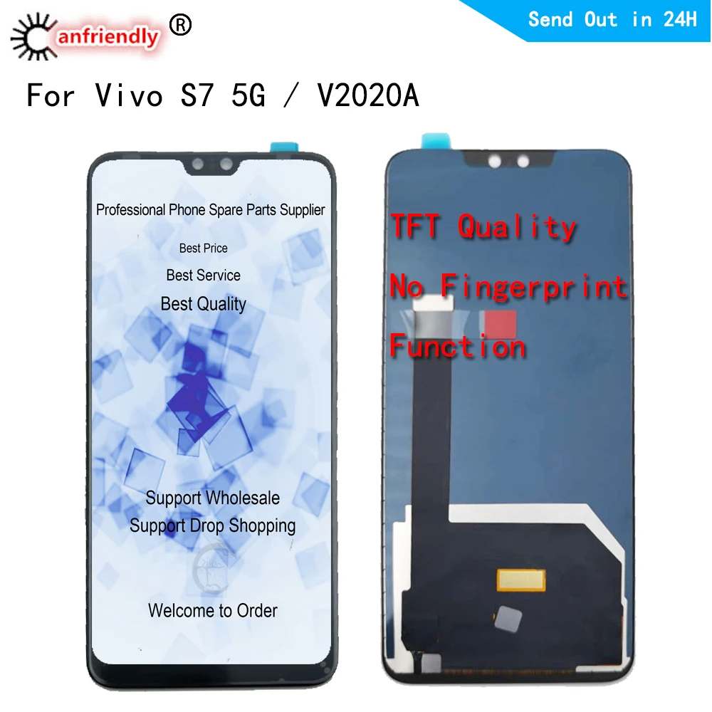 Pantalla TFT LCD de 6,44 pulgadas para Vivo S7 5G 2020 V2020A, m&oacute;dulo de pantalla t&aacute;ctil, digitalizador con montaje de marco para Vivo S7 V2020A-1