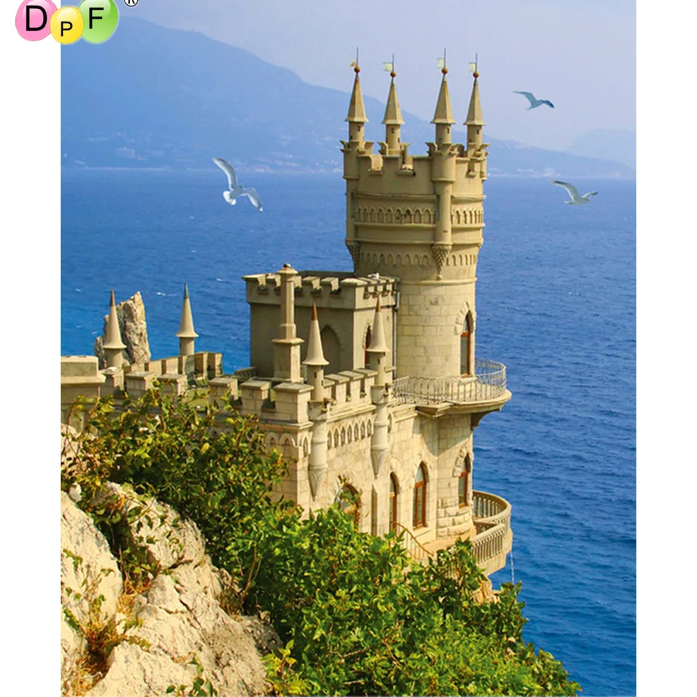 

DIYSeaside castle full square diamond painting cross stitch needlework diamond embroidery home decor mosaic kits