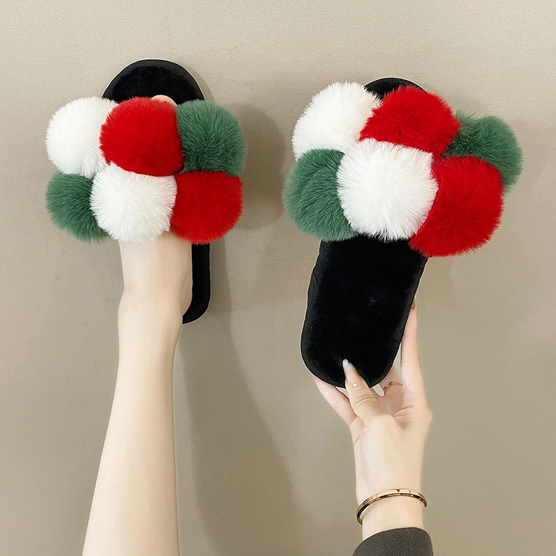 

Female Shoes Low House Slippers Platform Fur Flip Flops Luxury Slides Flock 2021 Plush Designer Massage Flat Rubber Fur Shoes Fl