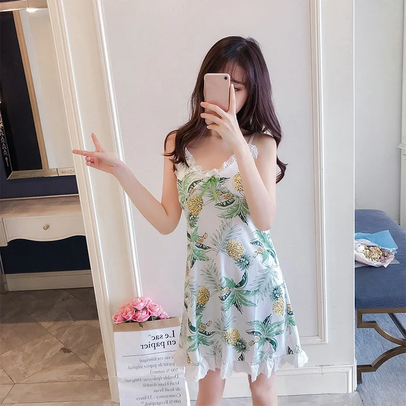 Женская пижама с коротким рукавом WAVMIT короткая кружевная ночная рубашка