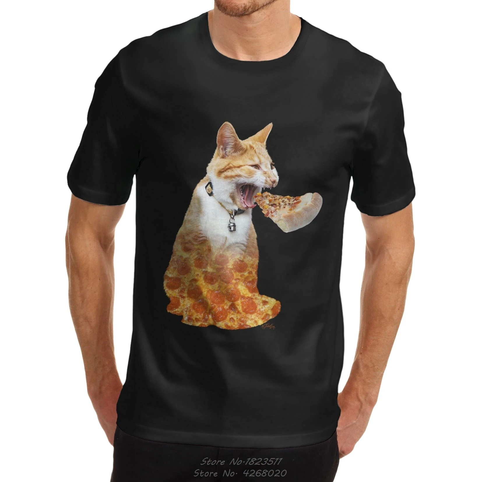 

Men's Hybrid Animal Pizza Cat Funny T-Shirt Summer Short Sleeve Cotton Tshirt Men Hot New Top T Shirt Hip Hop Tees Harajuku