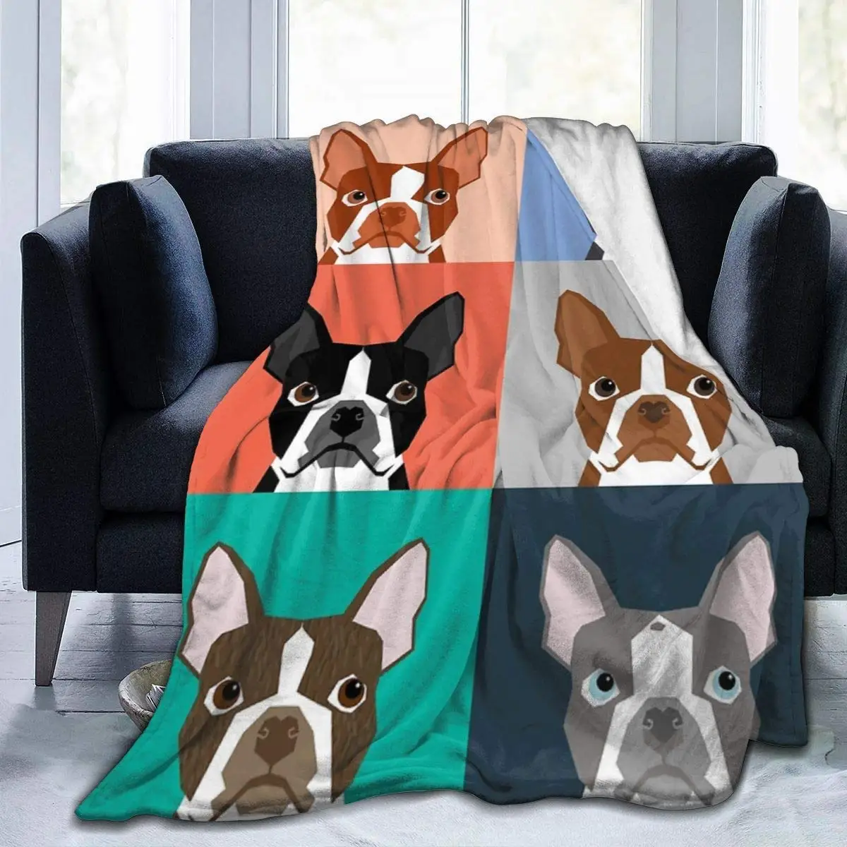 

Manta de dibujos animados de perro Boston Terrier, manta suave y ligera para sofá de cama y sala de estar, adecuada