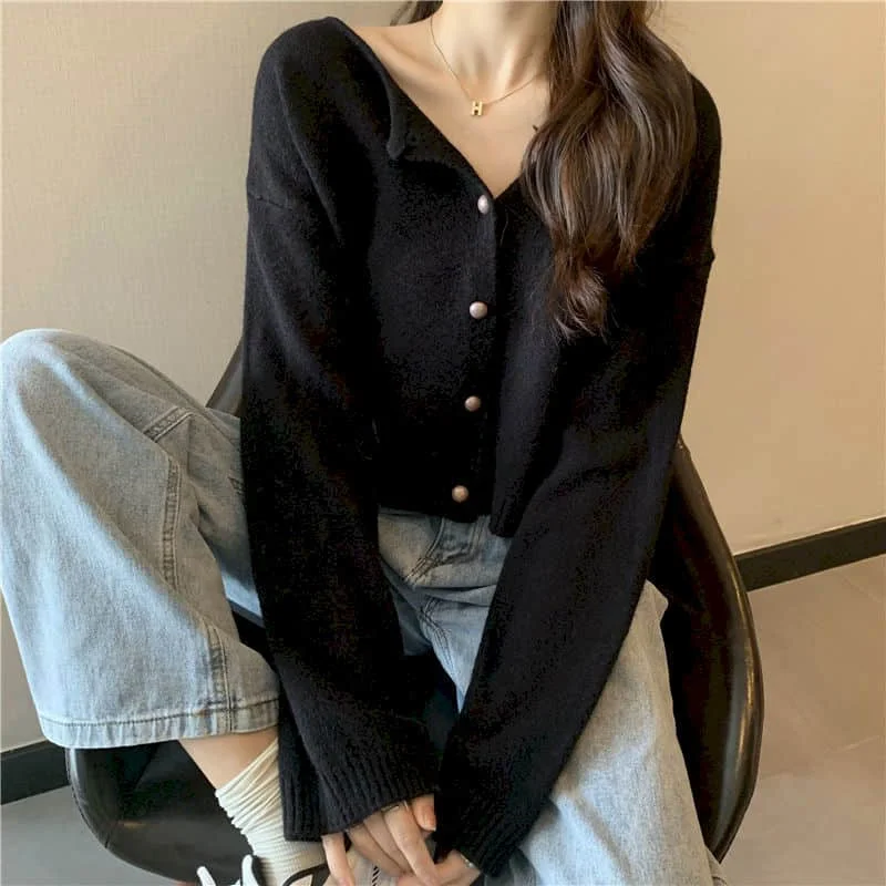 

Hong Kong Style Sweater Women Autumn Winter Loose and Versatile Outer Wear Short Long-sleeved Soft Waxy Knitted Cardigan Jacket