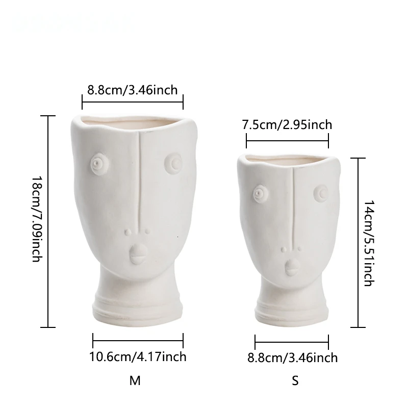 Human Face Vase Abstract Sculpture Portrait Ceramics Vase Flower Pot Flower Arrangement Modern Ornament Decoration Flowers Vases