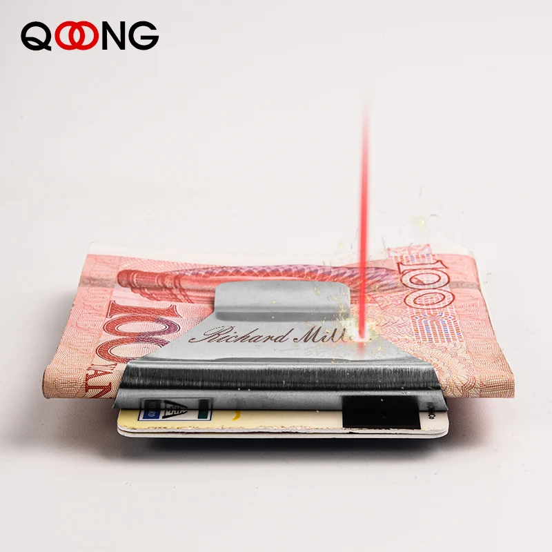 Двусторонний тонкий бумажник QOONG из нержавеющей стали с надписью на заказ зажим