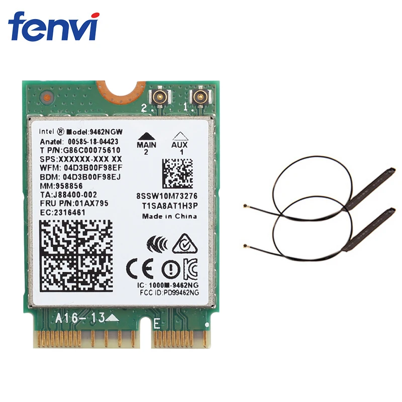 Двухдиапазонный адаптер Wi Fi для Intel 9462NGW NGFF M.2 Key E 433 Мбит/с с антеннами Bluetooth 5