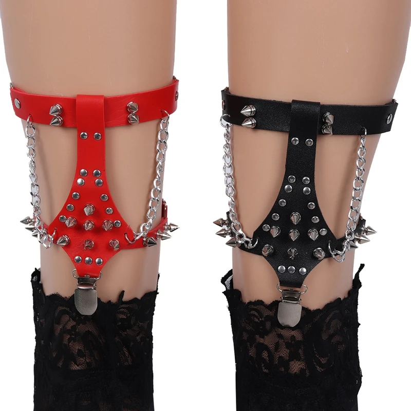 

Punk Gothic Women Sexy Harajuku Elasticity Harness Rivet Leg Chain Garter Belts Cosplay Thigh Ring Bondage Stockings Suspender