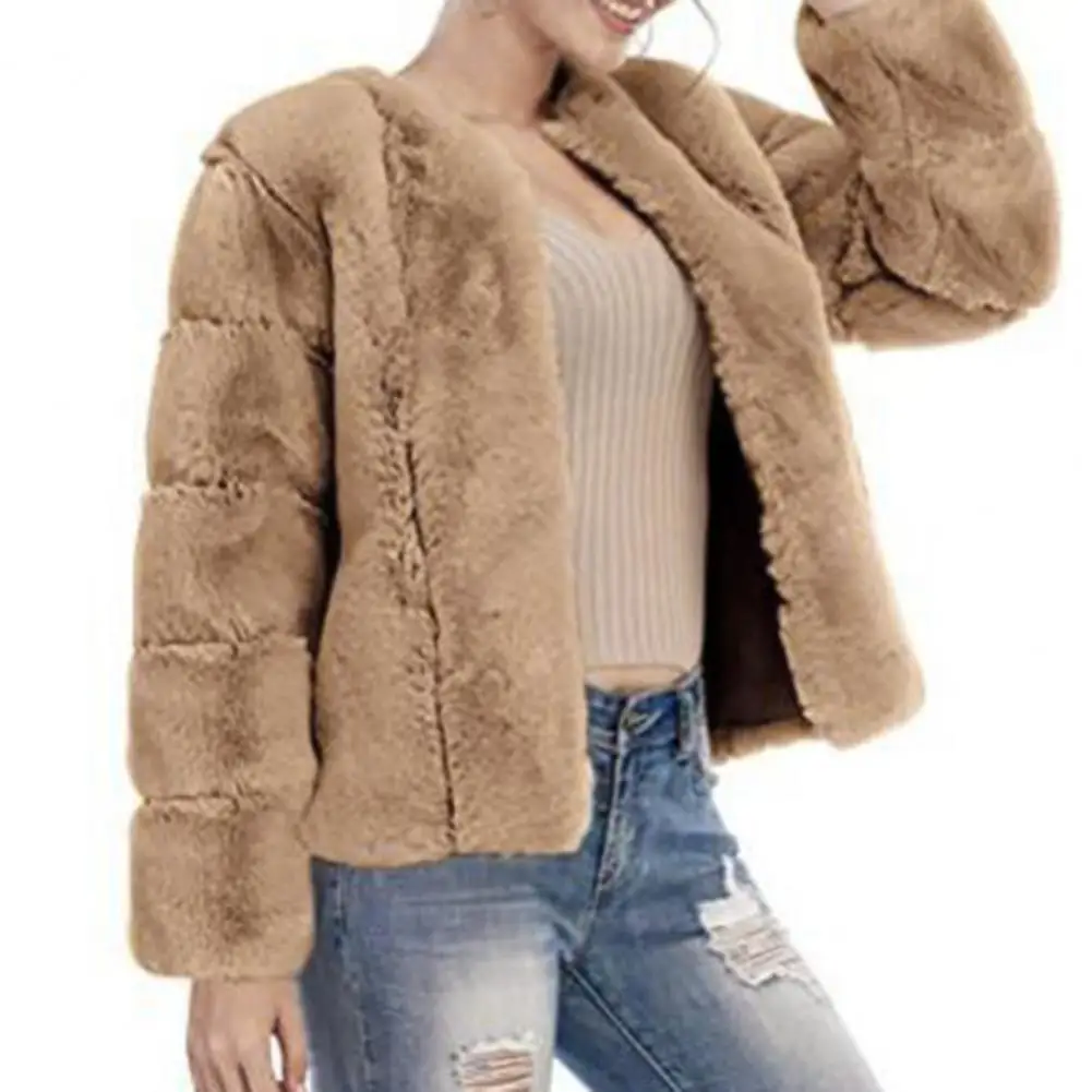 

Winter Coat Faux Fur Fuzzy Solid Color All Match Women Jacket for Outdoor