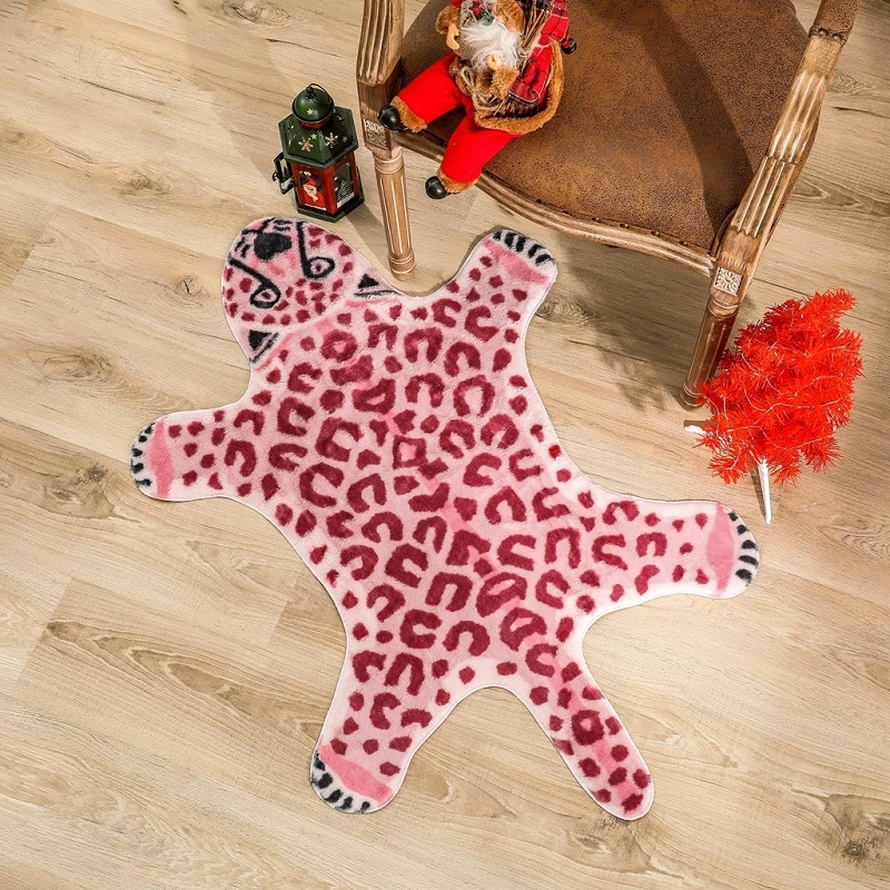 Bubble Kiss Pink Carpet Rabbit Fur Printing Leopard And Lion Pattern Floor Mat Home Living Room Decor Children Bedroom Area Rug | Дом и сад