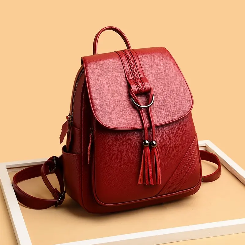

Fashion Tassel Women Backpacks Female Shoulder Bag School Bags for Teenage Girls Designer Leather Women Travel Backpack