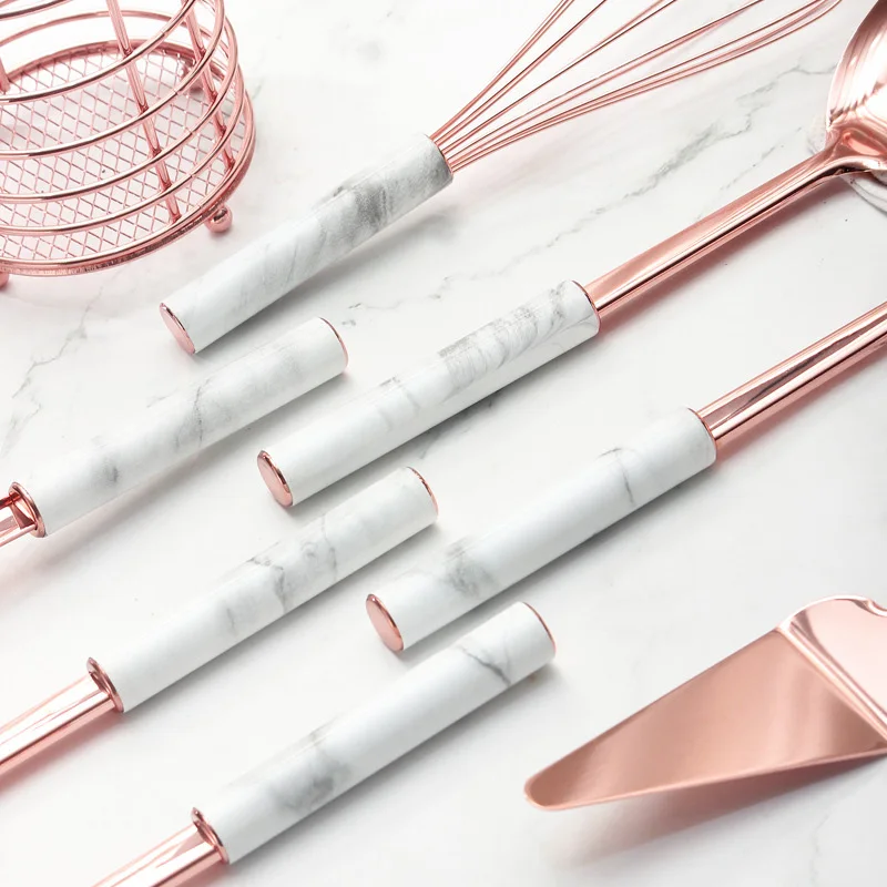 

7/8PCS Copper Kitchen Utensils Stainless Steel Cooking Serving Utensils Set with Ceramic Handle, Serving Spoon Turner Whisk