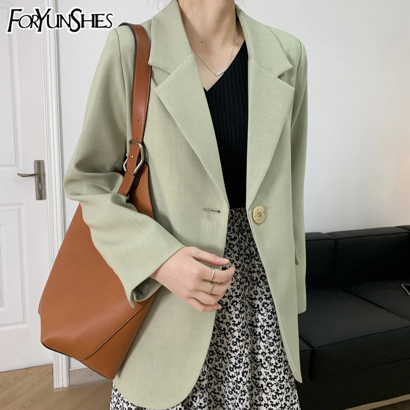 

FORYUNSHES Women Vintage Solid Blazer 2021 Fashion Female Casual Long Sleeve Elegant Jacket Business Work Wear Blazer Suits