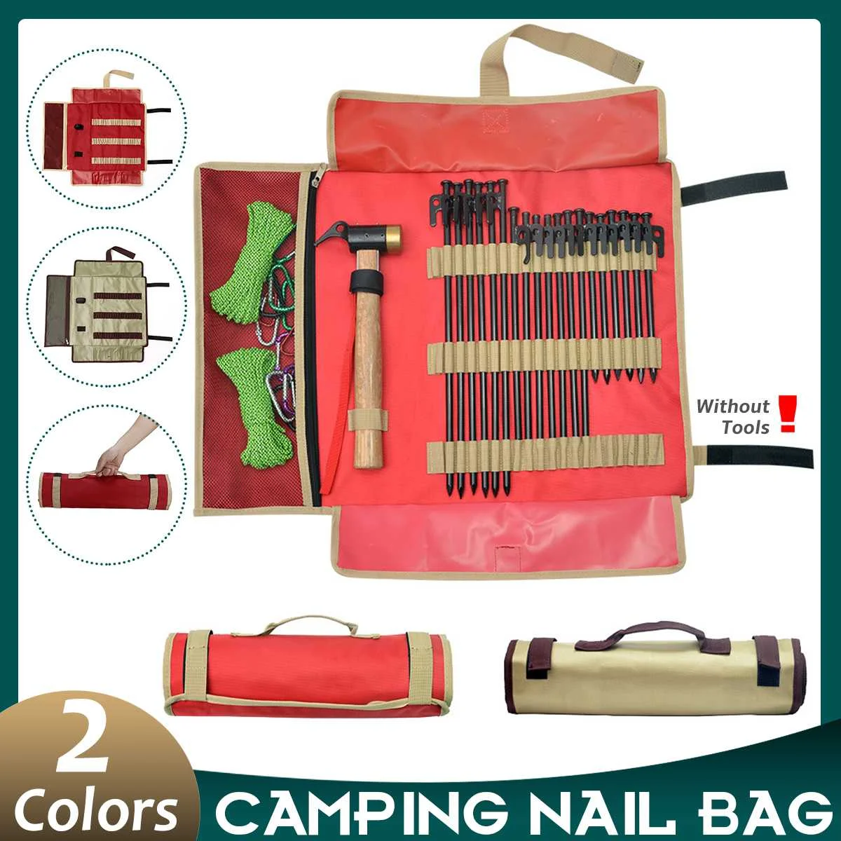 

2 Colors Portable Outdoor Camping Nail Bag Tool Bag Storage Bag Suitable for Storing Camping Rods Camp Nails 62.5*44cm
