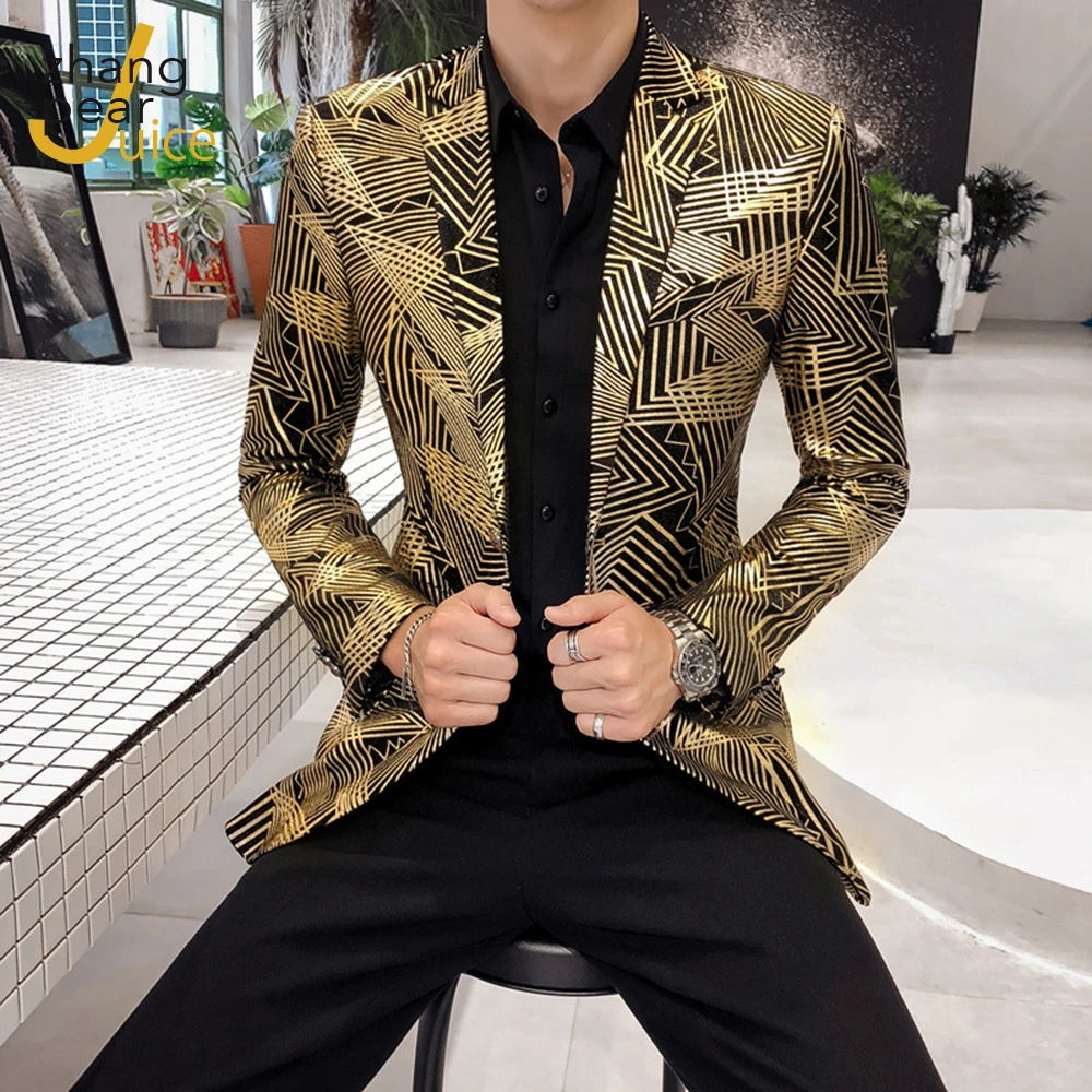 New Arrival Autumn Men Print Blazer Masculino Slim Fit Men Blazer Hombre Chaqueta Men Clothing Gold Blazer Suits for Men