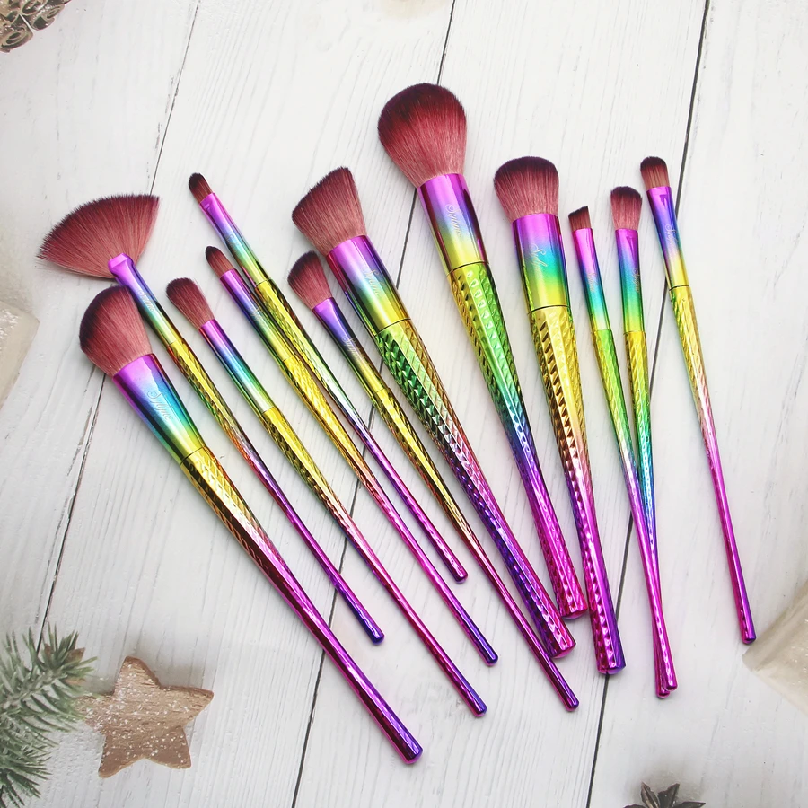 Единорог Радуга кисти для макияжа 12 шт набор кистей с сумкой в комплекте лица и