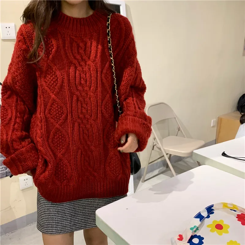 

Pullovers Women Harajuku New Korean Solid Chic Autumn Vintage Femme Sweaters Lady Soft All-match O-Neck Jumpers