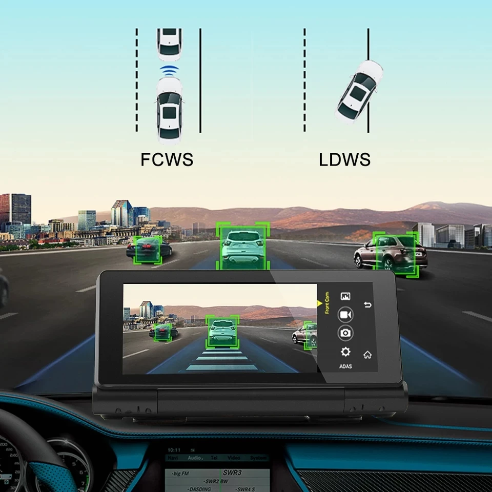 Anfilite 4G 6,86 ''Автомобильный gps навигатор ADAS Bluetooth Android 5,1 Навигатор Автомобильный с двумя камерами FHD 1080p черный ящик