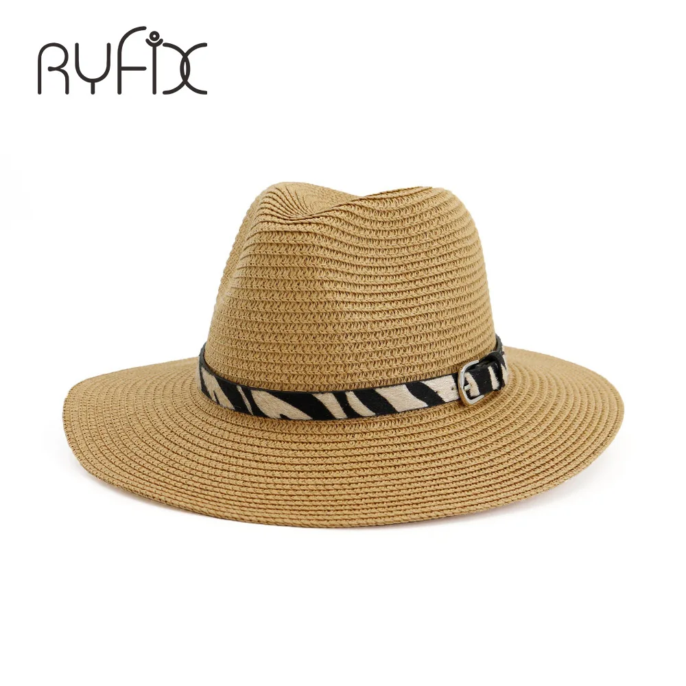 Летняя пляжная шляпа в черно белую полоску с кожаной пряжкой модная джазовая соломенная HA109|Женские пляжные
