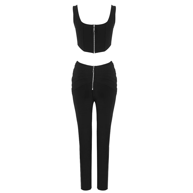 

New Live Daily Sets Black White Tank two piece set top and pants fashion sexy femme Sets Bandage outifts club Casual Celebrity