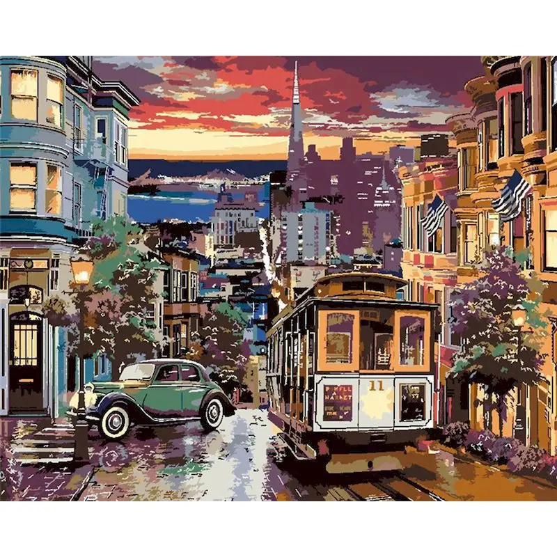 

PhotoCustom Краски по номерам городской пейзаж DIY 40x50 см картина маслом Краски ing по номерам на холсте Безрамное цифровой Ручной Краски ing дома дек...