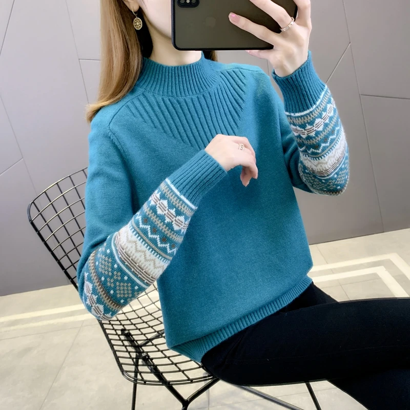 

21282 3 room 13 on row 2 】 make half a turtleneck sets color matching cuff knitted sweater [3012] 46