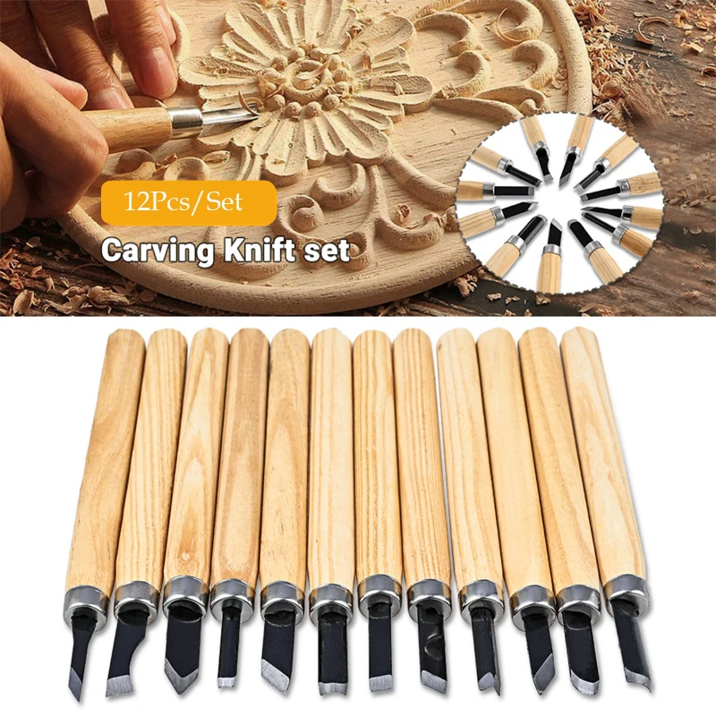 

12Pcs DIY Creative Wood Carving Chisel Knife Set Professional Basic Detailed Carving Woodworkers Hand Tool Kits Chisel Knife