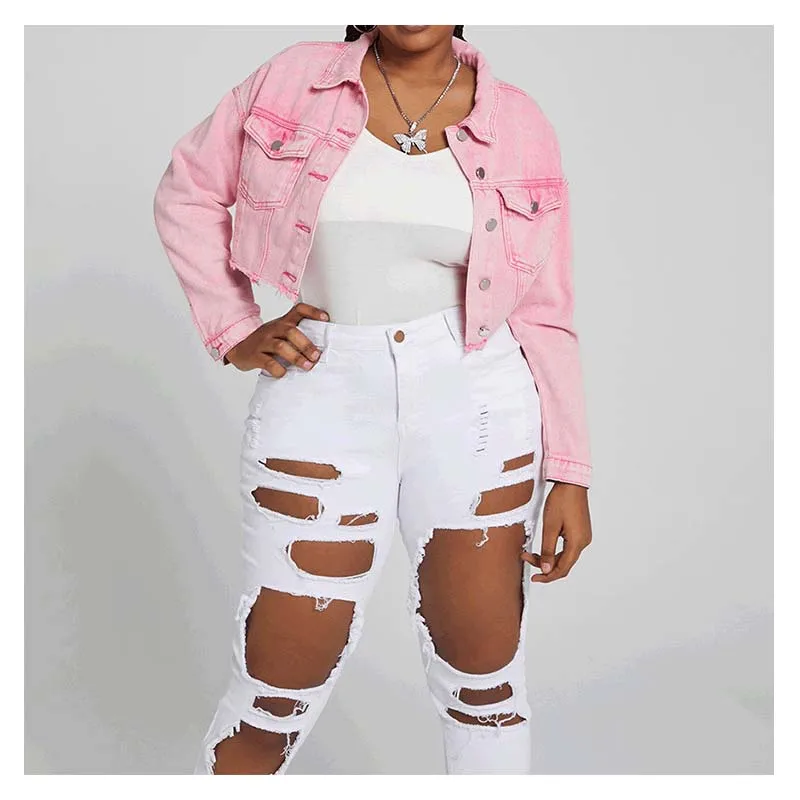 

2020 popular spring and autumn short pink top casual women's jeans jacket slim ultra short fashion make old style