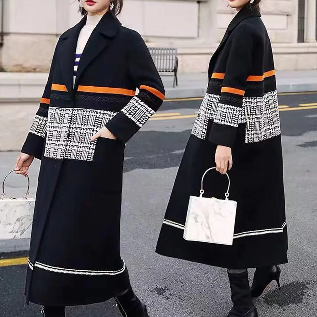 Женское кашемировое шерстяное Пальто больших размеров с отворотами поясом Тренч