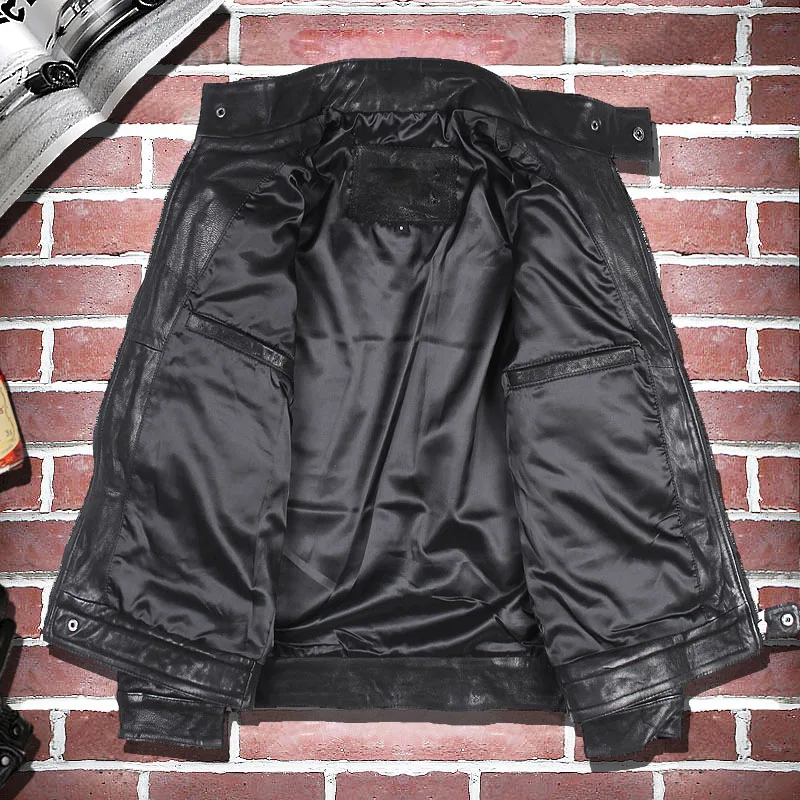 Короткие мужские куртки в корейском стиле из овечьей кожи байкерская облегающая