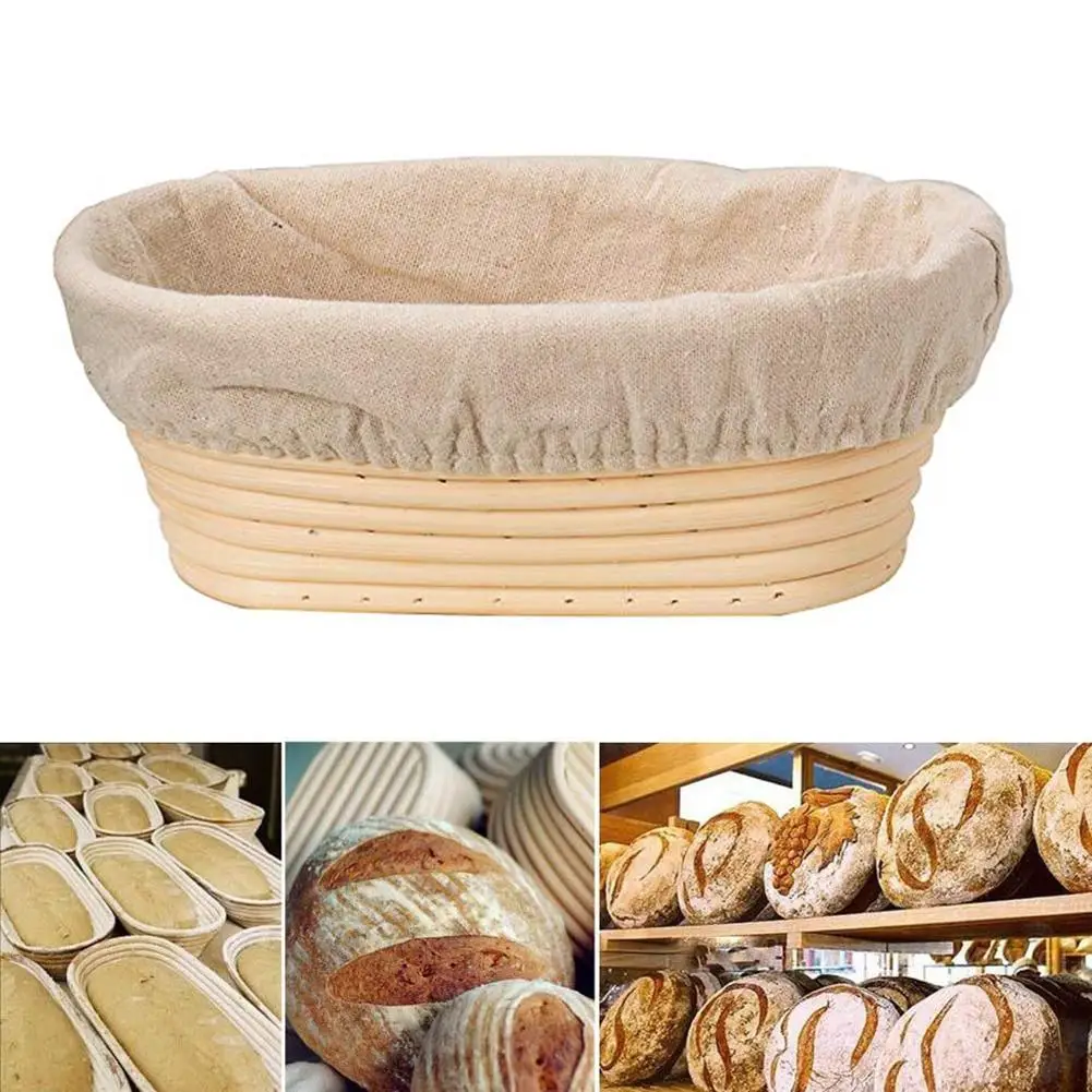 

Oval Rattan Bread Proofing Dough Fermentation Basket with Cloth Cover Scraper Dough Proofing Basket Handmade Cooking Kitchen