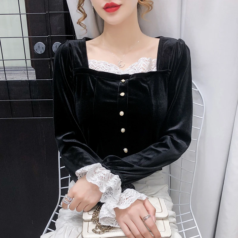 Модная женская блузка COIGARSAM во французском стиле с пышными рукавами и квадратным