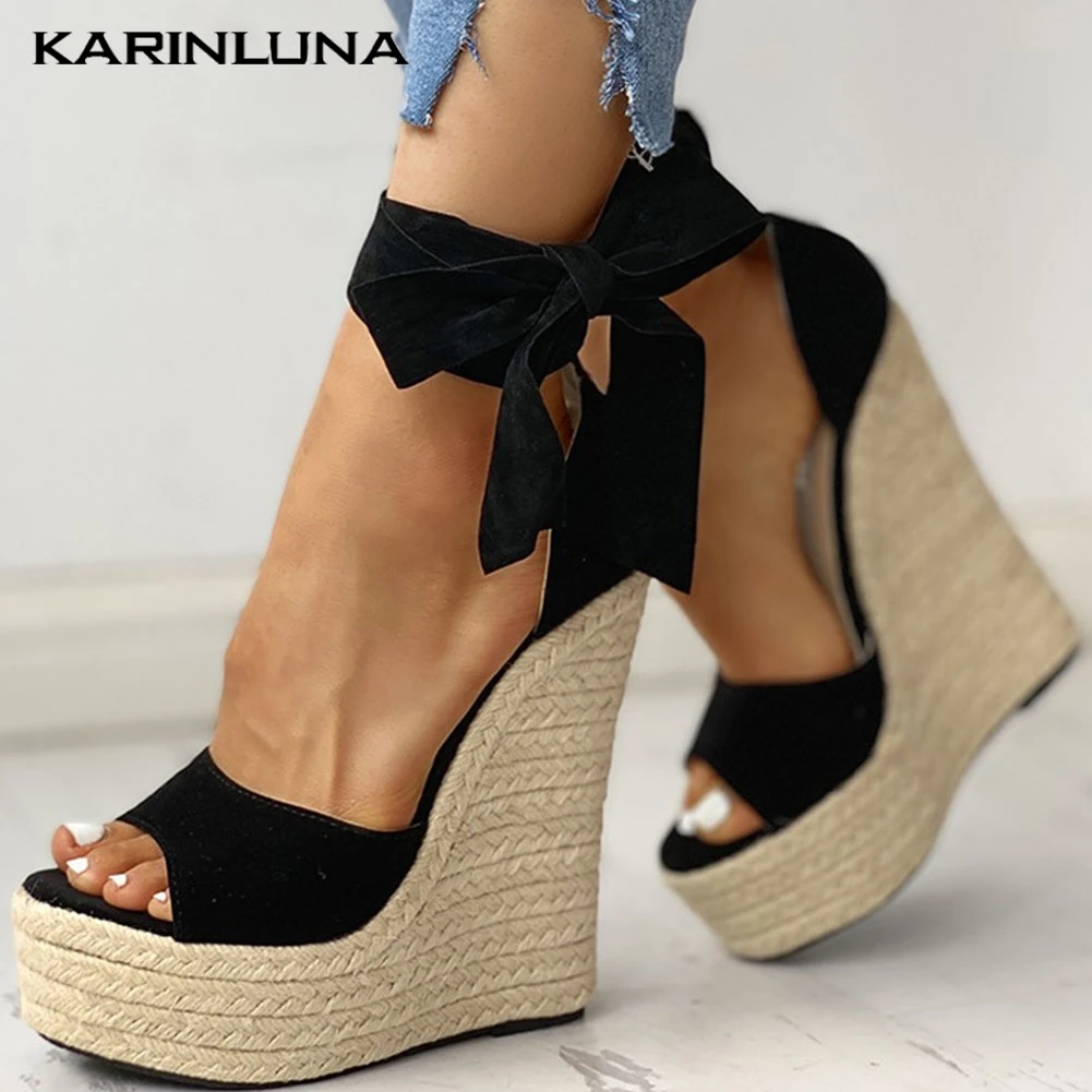 Женские соломенные босоножки Karinluna вечерние на платформе и высоком каблуке для