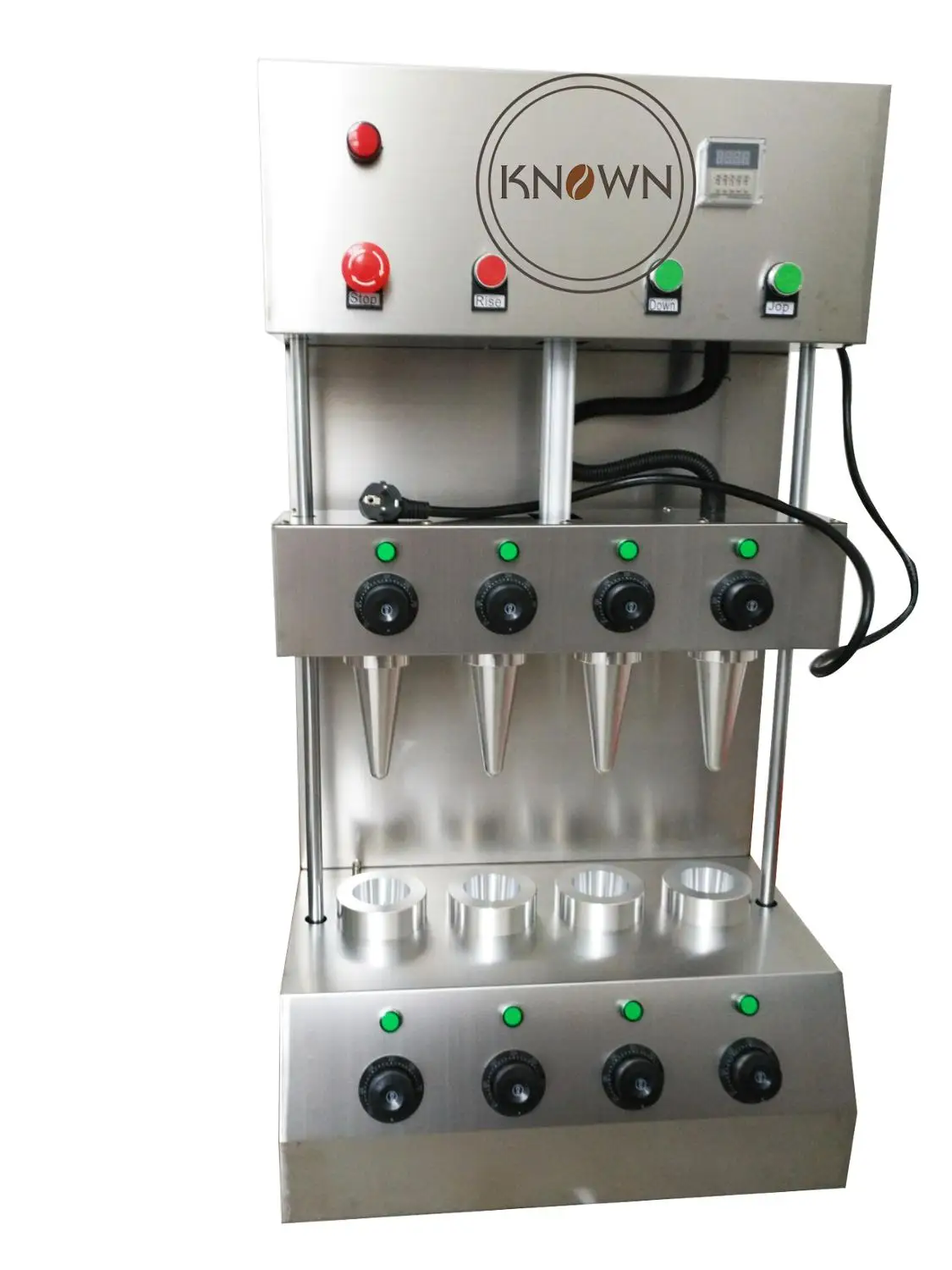 Kopen Hot Selling Nieuwe Stijl Roestvrij Staal Elektrische Pizza Cone Maker Met Vier Cilinder Spiraal Vorm Mallen
